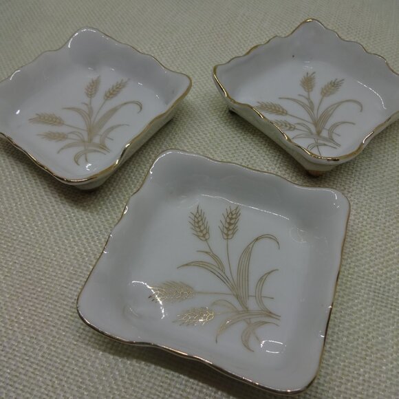 Vintage (3) LEFTON GOLDEN WHEAT Pattern Trinket Dishes/Teabag Holders (EUC) - Picture 2 of 3